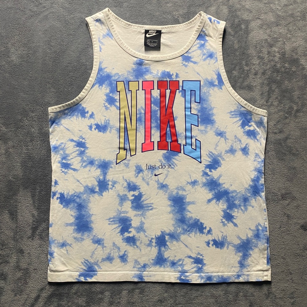 Nike Sportswear Tank Top Mens Large Tie Dye Blue White Just Do It Made in 2019